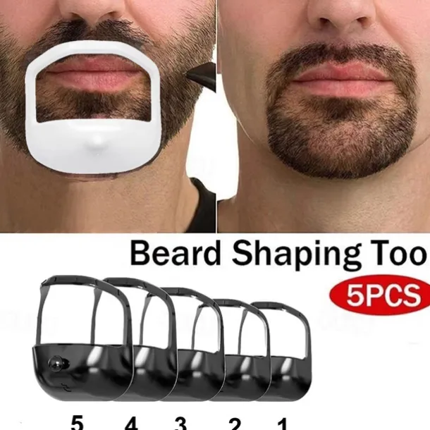 5pcs/set Beard Shaper Goatee Mustache Grooming Tool Face Hair Styling Template for Man - Transparent
