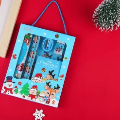 6pcs/set Christmas Portable Stationery Gift Box Set Contain 2 Pencils 1 Pencil Sharpener 1 Eraser 1 Ruler 1 Sticky Note Paper For Primary School Student Children Learning Gift Award