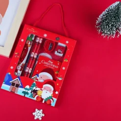 6pcs/set Christmas Portable Stationery Gift Box Set Contain 2 Pencils 1 Pencil Sharpener 1 Eraser 1 Ruler 1 Sticky Note Paper For Primary School Student Children Learning Gift Award