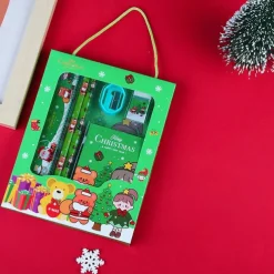 6pcs/set Christmas Portable Stationery Gift Box Set Contain 2 Pencils 1 Pencil Sharpener 1 Eraser 1 Ruler 1 Sticky Note Paper For Primary School Student Children Learning Gift Award