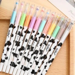 12pcs/Set Colorful Cute Milky Kawaii Cow Design Gel Pens For Office School Home Gifts, Kids Friends And Students, Back to School Supply
