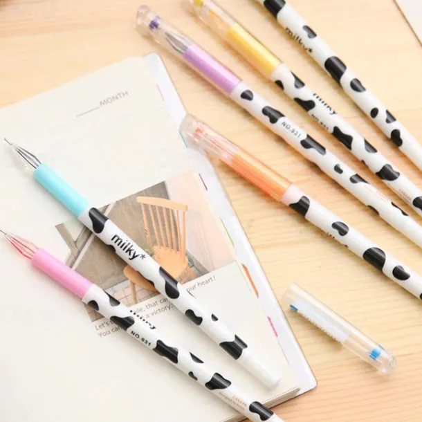 12pcs/Set Colorful Cute Milky Kawaii Cow Design Gel Pens For Office School Home Gifts, Kids Friends And Students, Back to School Supply