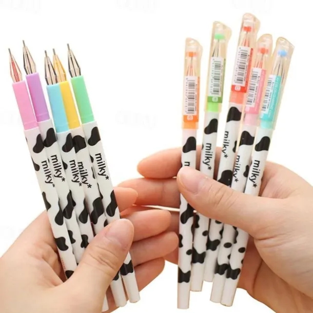 12pcs/Set Colorful Cute Milky Kawaii Cow Design Gel Pens For Office School Home Gifts, Kids Friends And Students, Back to School Supply