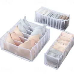 3PCS/Set Foldable Storage Box Socks Magic Mesh Transparent Plaid Fabric Artist Home Bra Underwear Finishing Box