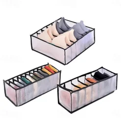 3PCS/Set Foldable Storage Box Socks Magic Mesh Transparent Plaid Fabric Artist Home Bra Underwear Finishing Box