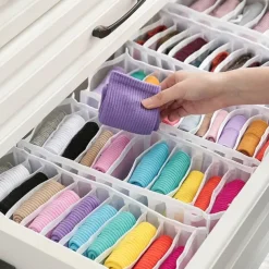 3PCS/Set Foldable Storage Box Socks Magic Mesh Transparent Plaid Fabric Artist Home Bra Underwear Finishing Box