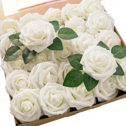 25/50pcs/set Gift Box 8cm Artificial Rose With Leaves 25 50 Boxes Of Home Flower Decoration Wedding Decoration