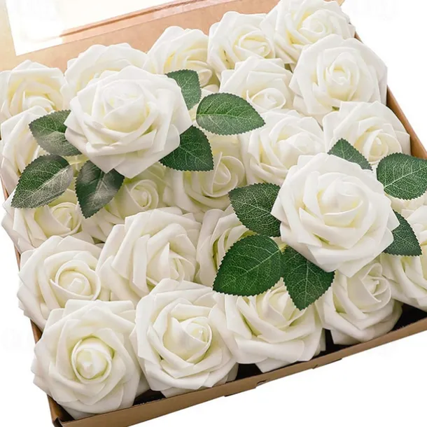 25/50pcs/set Gift Box 8cm Artificial Rose With Leaves 25 50 Boxes Of Home Flower Decoration Wedding Decoration