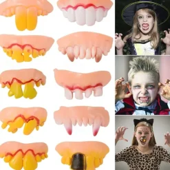 10Pcs/set Halloween Decoration Simulation Teeth Prank Toys Halloween Cosplay Prop Vampire Zombie Devil Dentures Fangs Rotten Fake Tooth
