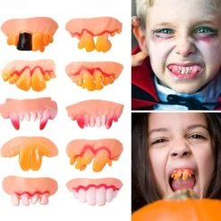 10Pcs/set Halloween Decoration Simulation Teeth Prank Toys Halloween Cosplay Prop Vampire Zombie Devil Dentures Fangs Rotten Fake Tooth