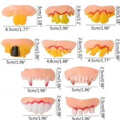 10Pcs/set Halloween Decoration Simulation Teeth Prank Toys Halloween Cosplay Prop Vampire Zombie Devil Dentures Fangs Rotten Fake Tooth