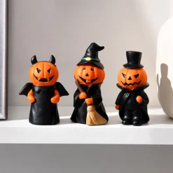 3pcs/set Halloween Pumpkin Ghost Figurine - Resin Car Dashboard Decoration, Spooky Desktop Ornament for Halloween Party & Home Decor