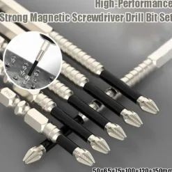 6pcs/Set High-Magnetic Screwdriver Drill Bit Set, Anti-Slip Cross Head Bits, S2 Material High-Strength PH2 Bits for Precision Screwing