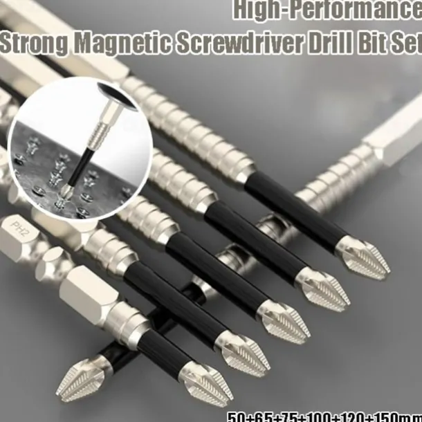 6pcs/Set High-Magnetic Screwdriver Drill Bit Set, Anti-Slip Cross Head Bits, S2 Material High-Strength PH2 Bits for Precision Screwing