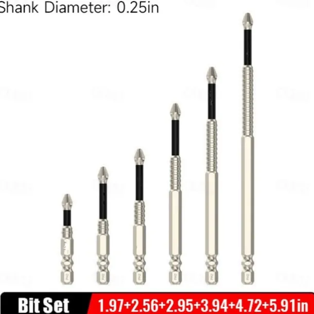 6pcs/Set High-Magnetic Screwdriver Drill Bit Set, Anti-Slip Cross Head Bits, S2 Material High-Strength PH2 Bits for Precision Screwing