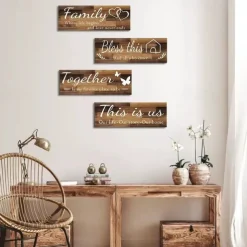 4pcs/set Home Wall Signs THIS IS US TOGETHER BLESS THIS HOME FAMILY Wall Decor For Living Room Bedroom Including Tape