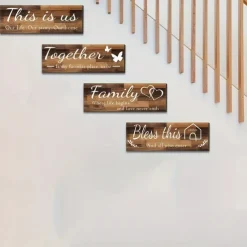 4pcs/set Home Wall Signs THIS IS US TOGETHER BLESS THIS HOME FAMILY Wall Decor For Living Room Bedroom Including Tape