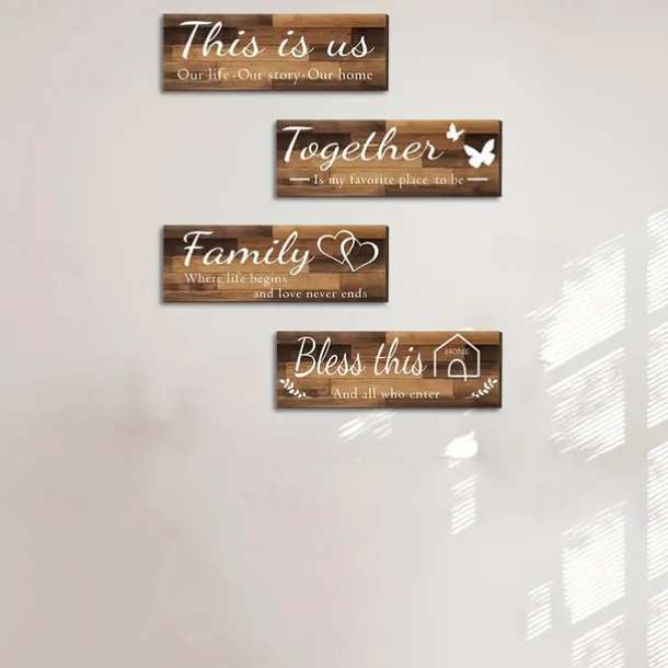 4pcs/set Home Wall Signs THIS IS US TOGETHER BLESS THIS HOME FAMILY Wall Decor For Living Room Bedroom Including Tape