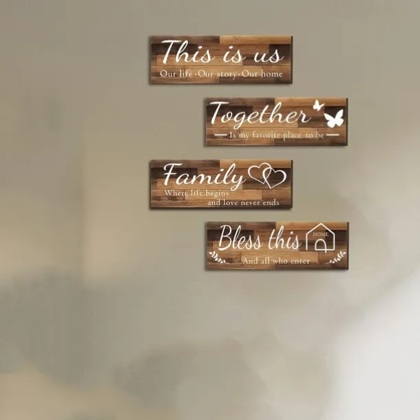 4pcs/set Home Wall Signs THIS IS US TOGETHER BLESS THIS HOME FAMILY Wall Decor For Living Room Bedroom Including Tape