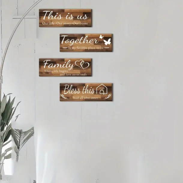 4pcs/set Home Wall Signs THIS IS US TOGETHER BLESS THIS HOME FAMILY Wall Decor For Living Room Bedroom Including Tape