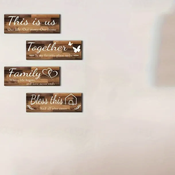 4pcs/set Home Wall Signs THIS IS US TOGETHER BLESS THIS HOME FAMILY Wall Decor For Living Room Bedroom Including Tape