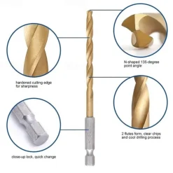 13pcs/set HSS Titanium Coated Drill Bit Set 1/4 Hex Shank 1/16