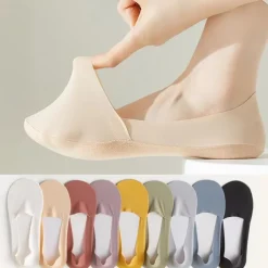 5pcs/set Ice Silk Boat Socks Women's Spring Summer Thin Non-slip Socks Cotton Bottom Socks High Heels Shallow Mouth Invisible Socks
