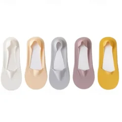 5pcs/set Ice Silk Boat Socks Women's Spring Summer Thin Non-slip Socks Cotton Bottom Socks High Heels Shallow Mouth Invisible Socks