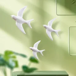 3pcs/set Modern White Flying Bird Wall Decor, Resin 3D Swallow Wall Hanging, Minimalist Home and Hotel Indoor Decoration