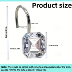 12pcs/set Shower Curtain Hook, Transparent Acrylic Rhinestone Shower Curtain Hook, Curtain Hook, Bathroom Accessories