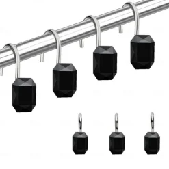 12pcs/set Shower Curtain Hook, Transparent Acrylic Rhinestone Shower Curtain Hook, Curtain Hook, Bathroom Accessories