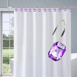 12pcs/set Shower Curtain Hook, Transparent Acrylic Rhinestone Shower Curtain Hook, Curtain Hook, Bathroom Accessories