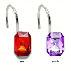 12pcs/set Shower Curtain Hook, Transparent Acrylic Rhinestone Shower Curtain Hook, Curtain Hook, Bathroom Accessories