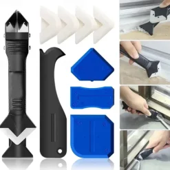 10pcs/set Silicone Caulking Tools Glass Glue Angle Scraper Stainless Steelhead Caulk Remover and Sealant Scraper for Kitchen Bathroom Window and Frames Sealant Seals