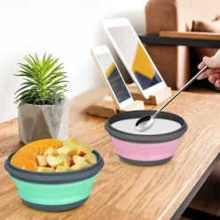 3pcs/set Silicone Folding Lunch Box With Lid Portable Picnic Camping Bowl Set Kitchen Tableware Kit Foldable Fruit Salad Bowl