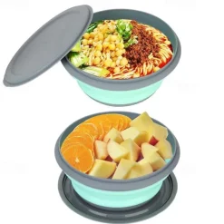 3pcs/set Silicone Folding Lunch Box With Lid Portable Picnic Camping Bowl Set Kitchen Tableware Kit Foldable Fruit Salad Bowl
