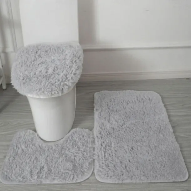 3Pcs/set Soft Solid Color Bath Mat Non-slip Non-slip Bath WC Carpets Rectangle U-shape Bathroom Toilet Rugs Floor Mat Door Mat