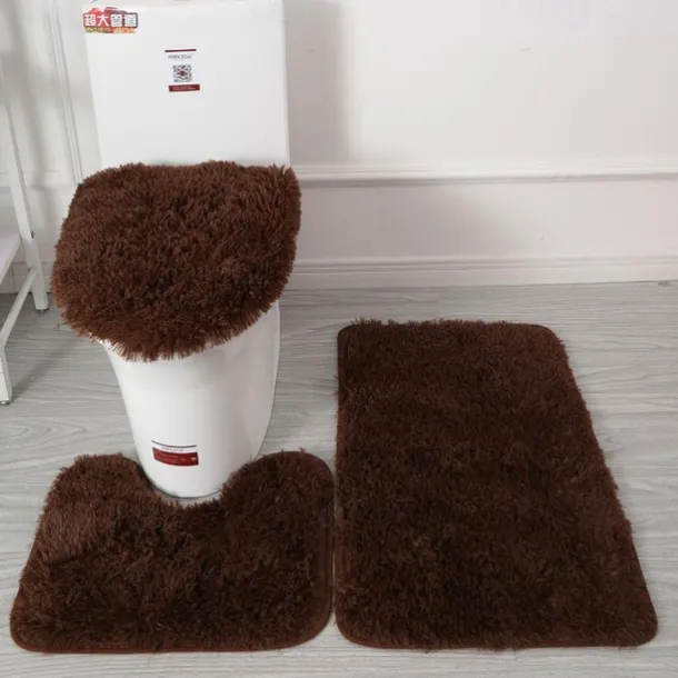 3Pcs/set Soft Solid Color Bath Mat Non-slip Non-slip Bath WC Carpets Rectangle U-shape Bathroom Toilet Rugs Floor Mat Door Mat