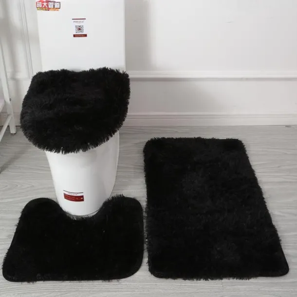 3Pcs/set Soft Solid Color Bath Mat Non-slip Non-slip Bath WC Carpets Rectangle U-shape Bathroom Toilet Rugs Floor Mat Door Mat