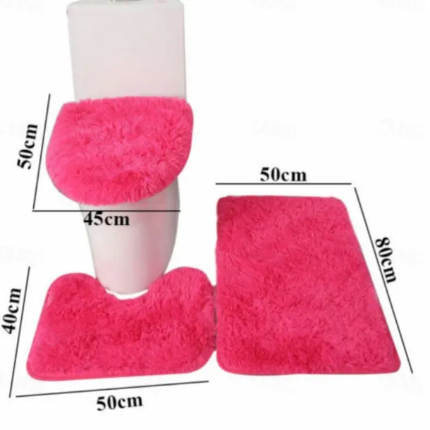 3Pcs/set Soft Solid Color Bath Mat Non-slip Non-slip Bath WC Carpets Rectangle U-shape Bathroom Toilet Rugs Floor Mat Door Mat