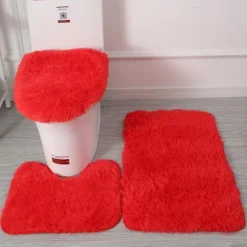 3Pcs/set Soft Solid Color Bath Mat Non-slip Non-slip Bath WC Carpets Rectangle U-shape Bathroom Toilet Rugs Floor Mat Door Mat