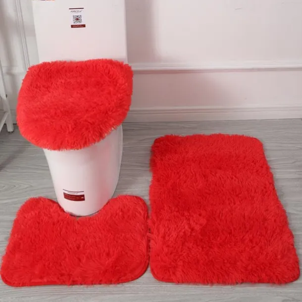 3Pcs/set Soft Solid Color Bath Mat Non-slip Non-slip Bath WC Carpets Rectangle U-shape Bathroom Toilet Rugs Floor Mat Door Mat