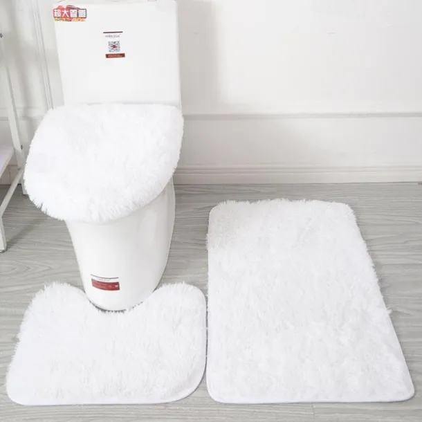 3Pcs/set Soft Solid Color Bath Mat Non-slip Non-slip Bath WC Carpets Rectangle U-shape Bathroom Toilet Rugs Floor Mat Door Mat
