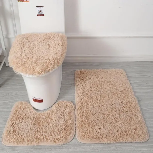 3Pcs/set Soft Solid Color Bath Mat Non-slip Non-slip Bath WC Carpets Rectangle U-shape Bathroom Toilet Rugs Floor Mat Door Mat