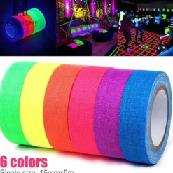 6pcs/Set UV Gaffer Fluorescent Party Tape Blacklight Reactive Glow In The Dark Tape Neon Cloth Tape Warning Stage Prop Home Decoration