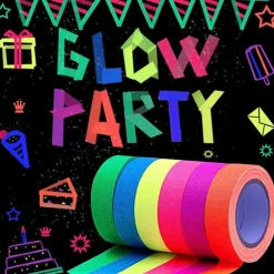 6pcs/Set UV Gaffer Fluorescent Party Tape Blacklight Reactive Glow In The Dark Tape Neon Cloth Tape Warning Stage Prop Home Decoration