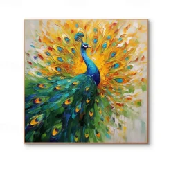 Peacock Canvas Hand painted Elegant Peacock Wall Art Vibrant Bird Handmade Animals Wall Decor Painting On Canvas Peacock Home Decor