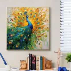 Peacock Canvas Hand painted Elegant Peacock Wall Art Vibrant Bird Handmade Animals Wall Decor Painting On Canvas Peacock Home Decor