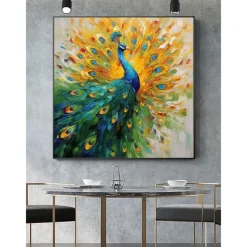 Peacock Canvas Hand painted Elegant Peacock Wall Art Vibrant Bird Handmade Animals Wall Decor Painting On Canvas Peacock Home Decor