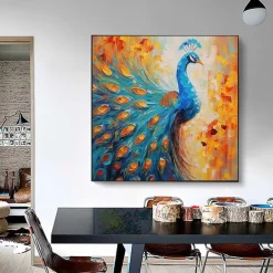 Peacock Canvas Hand painted Elegant Peacock Wall Art Vibrant Bird Handmade Animals Wall Decor Painting On Canvas Peacock Home Decor